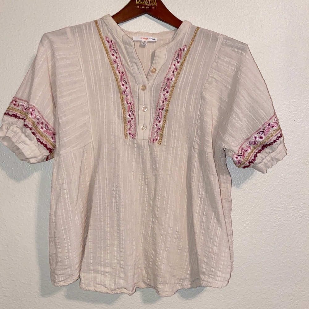 orange creek embroidered blouse 100% cotton casual